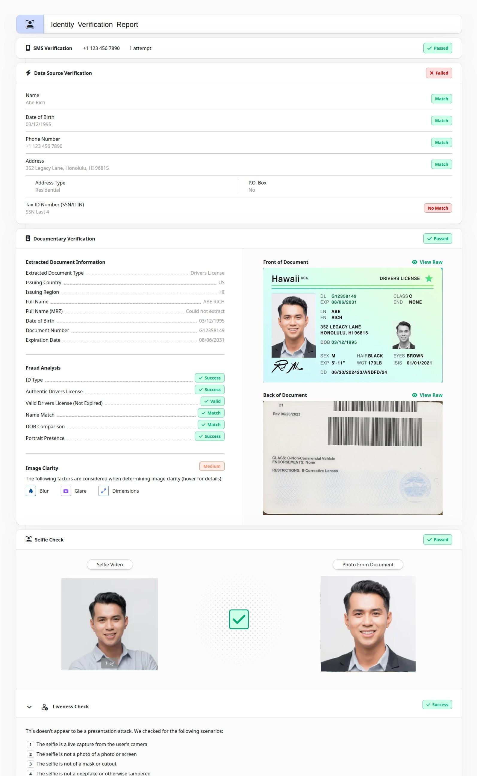 Plaid IDV report