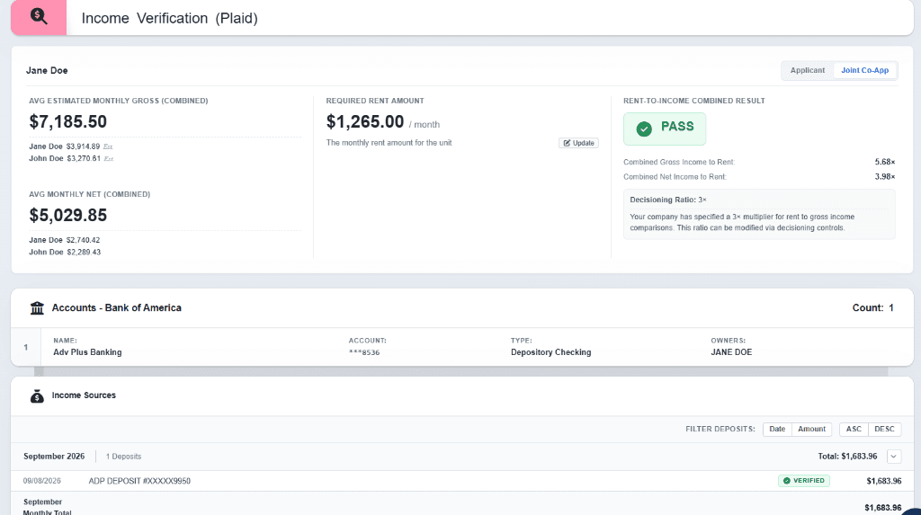 Plaid income verification report